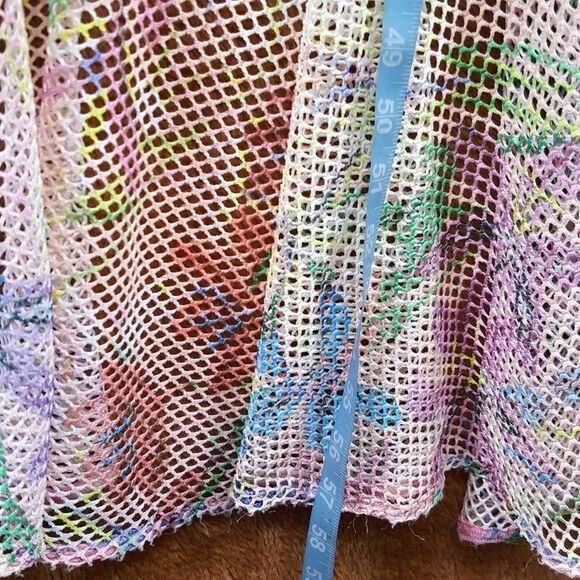 PATBO Womens Dress XS Pink Iris Floral Crochet Robe Tie Front Cascading Sheer - Picture 13 of 14